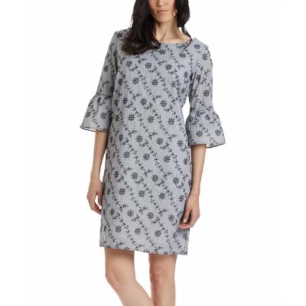 Jones Monochromatic Floral Hi-Low Dress Bell Sleeve Gray Black Size 12 NWT